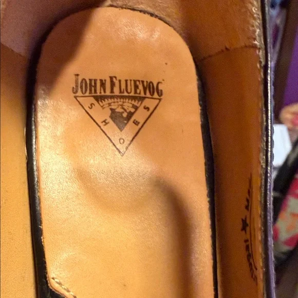 John Fluevog Black and Purple Two-Strap Pointed Pumps - Picture 2 of 6